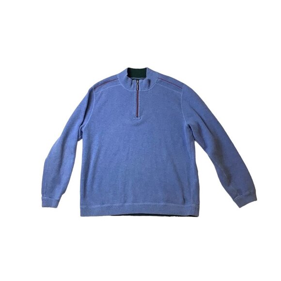 Tommy Bahama 1/4 Zip Blue Pullover Sweater Adult Size L Mock Neck - Picture 3 of 9